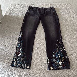 AMIRI Black Flare Wide Leg Jeans with Embellishments Paint size 38